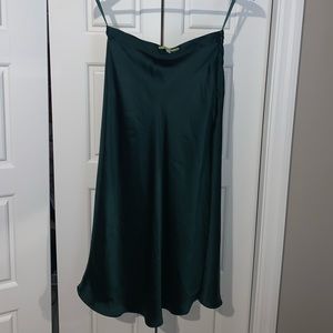 Silky Dark Green Midi Skirt